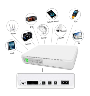 SKE 432P mini DC UPS for Router/ONU, Camera–25 Watt 5v9v12v & PoE support 15/24v